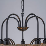 Modern Farmhouse Rustic Chandelier Coastal Boho 5-Light 16 in. Matte Black Hanging Ceiling Light for Living Room, Foyer with Seagrass Shade