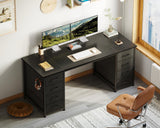 ODK 55 Inch Computer Desk with 8 Fabric Drawers, Modern Office Desk with Large Storage for Home Office, Study, Gaming, Black