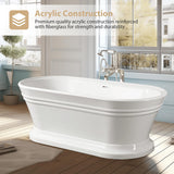 Vanity Art 59 x 30 Inches Freestanding White Acrylic Bathtub Modern Stand Alone Soaking Tub with UPC Certified Slotted Overflow and Pop-up Drain VA6610-S-TG