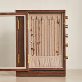 Homruilink Black Walnut Wooden Jewelry Box - 360° Rotating Jewelry Organizer for Women with 5 Drawers for Rings,Necklaces,Earrings and Bracelets -Large Storage Case - Mothers Day Gifts for Mom