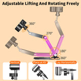 Metal Stable Hair Dryer Stand,Hands Free Blow Dryer Stand With Height & Angle Adjustable,Wall Mounted & Countertop Hairdryer Holder For Bathroom Bedroom Vanity,Compatible With 99% Hairdryers（Large）