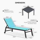PURPLE LEAF Oversized Patio Chaise Lounge Set of 2 w/Wheels Turquoise Blue