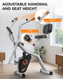 Pooboo Foldable Stationary Exercise Bike with Elliptical Mode, 8-Level Magnetic Resistance, Adjustable Seat & Handrail, LCD Monitor, 300LBS Capacity for Home Fitness & Rehab