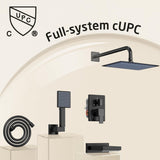 KES Black Bathtub Shower Faucet Set with 12" Rectangle Rain Shower Head, Shower System with 3-Modes Handheld Spray and Waterfall Tub Spout, cUPC Anti-Scald Valve included, XB6336S12-BK