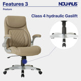 Nouhaus +Posture Ergonomic PU Leather Office Chair. Click5 Lumbar Support with FlipAdjust Armrests. Modern Executive Chair and Computer Desk Chair (Taupe)
