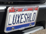 Luxe Shield, Premium Clear License Plate Covers (2-Pack) incl Stainless Steel Screws | Durable and Weatherproof Clear License Plate Protectors | One-of-a-Kind Design | Proudly Made in the USA