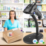 Wireless 1D 2D Barcode Scanner with Stand for Warehouse POS and Computer