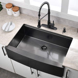 33 Inch Black Farmhouse Kitchen Sink - VOKIM 33x22 Apron Front Kitchen Sink Workstation Stainless Steel 16 Gauge Single Bowl Gunmetal Farm Sink