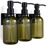 Shampoo and Conditioner Dispenser Wall Mounted Set of 3 Green - No Drill Shower Soap Dispenser for Bathroom Refillable - Spa Hotel Style Accessories by MaisoNovo