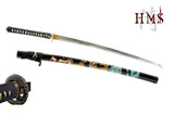 Hand Forged 1045 Painted Dragon & Waves Katana, Full Tang Sword