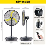 FUGOO High-Velocity Quiet Pedestal Fan with Remote, 30"-9800 CFM, Brushless DC Motor, Oscillating, 50% Energy Savings for Patios, Garage, Workshop