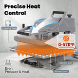 Heat Press Machine, 2KW Professional 90° Swing Away & Slide Out Base, High Pressure Manual Heat Press for T-Shirts, Sublimation