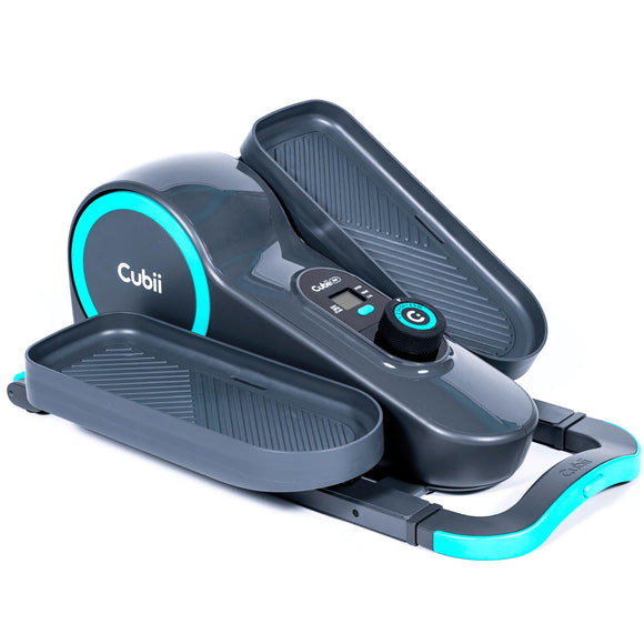 Cubii GO Aqua - Compact Whisper Quiet Under Desk Elliptical with LCD Monitor, Adjustable Resistance, Portable Design with Telescopic Handle & Wheels Cubii
