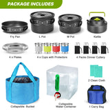 29pcs Camping Cookware Mess Kit, Non-Stick Lightweight Pots Pan Kettle, Collapsible Water Container and Bucket Odoland