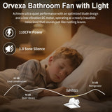 Orvexa 10" Bathroom Exhaust Fan with LED Light, Ultra Quiet Square Bath Fan Light Combo, Ceiling Mount, 110 CFM 1.0 Sones, 4" Duct, 8x8 Mount