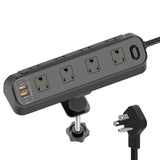 Desk Clamp Power Strip 6FT, Flat Plug Charging Station, Black