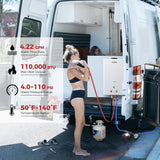 CAMPLUX 4.22 GPM Portable Propane Water Heater, 110,000 BTU Tankless Outdoor Shower for Camping & RV 3.3 GPM Water Pump & Pipe Strainer, Low Pressure & Quick Setup