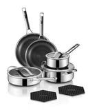 Pots and Pans Set Hybrid Stainless Steel, 10PC Nonstick Tri-Ply Cookware Set w/Frying pan, Dishwasher & Oven Safe, PFOA-Free, Metal Utensil Safe, Suitable for All Cooktops