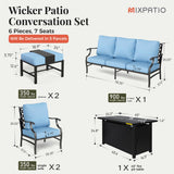 MIXPATIO 6-Piece Metal Patio Conversation Set, Fire Pit Table, 2 Ottomans