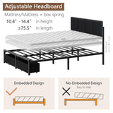 Furnulem Full Size Bed Frame with Headboard, Upholstered Full Bed Frame with LED Light, USB Charging Station, Platform Bedframe with 2 Fabric Underbed Storage Drawers, No Spring Box Needed
