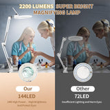 HITTI 10X Magnifier Esthetician Light, 2200 Lumens, Stepless Dimmable, 5 Wheel Rolling Base, LED Lighted Mag Lamp for Lash & Facials, Tattoo, Nail, Crafts, Sewing- White