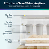 Invigorated Water - Alkaline Countertop Water Filter Dispenser, Large 53-Cup Capacity, Mineralized Alkaline Water, BPA-Free, 96 Gallons/Filter (White, 3 Filters Included)