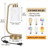 Mieloxiy Modern Industrial Table Lamp, Marble Pattern Glass Shade Desk Lamp with C-Shaped Gold Metal Base, Bedside Nightstand Lamp for Bedroom, Living Room, Office, E26 Base