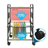 PUNCIA 2-Tier Metal Rolling File Cart with Wheels and Hanging Files for Letter Size - Movable Pull-Out Folder Rack Drawer Cabinet