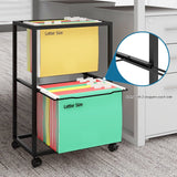 PUNCIA 2 Tiers Metal Rolling File Carts with Wheels Hanging Files for Letter Size Movable Pull-Out File Folder Rack Drawer File Cabinet