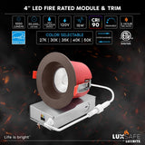 LUXRITE 12-Pack 4 Inch LED Recessed Lights with J-Box, 5CCT 2700K-5000K, 2 Hour Fire Rating, 15 Watts, 1000 Lumens, 38° Spotlight, Dimmable, IC Rated, Wet Rated, ETL - Bronze Trim