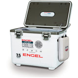 Engel 7.5qt Live Bait Cooler Box with 2nd Gen 2-Speed Aerator Pump - Portable Fishing Station & Minnow Bucket for Shrimp & Other Live Fish with Aerator - ENGLBC7-N in White