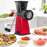 LHS Manual Meat Grinder with Stainless Steel Blades Heavy Duty Powerful Suction Base for Home Use Fast and Effortless for All Meats-Red