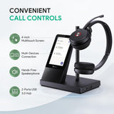 Wireless Headset with 4" Screen, DECT Headset for Teams, Zoom Skype Certified, Bluetooth Headset with 525ft Range, Full-Duplex Speaker,14h Call Time Yealink