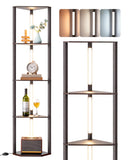 EDISHINE 64" Corner Shelf Floor Lamp for Living Room, Modern LED Corner Light with Shelves, 3CCT, Stepless Dimmable Tall Floor Light for Bedroom, Office, Dining Room, 3000K 4000K 5000K, Black Walnut