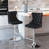 MOOLSUN Rotating Velvet Bar Stools Set of 4, Modern Padded with Nailhead Trim and Tufted Back, Adjustable Swivel Counter Height Stools for Kitchen Island, Bar, Club,Black(Silver Base)