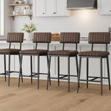 IDEALHOUSE Bar Stools Set of 8 w/Back & Footrest, Counter Height Bar Stools Set of 8 with Thick Cushion & Thickened Metal Legs, Upholstered Counter Height Bar Stools for Island, Counter Bar, Brown