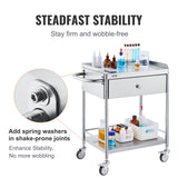 VEVOR Stainless Steel Utility Cart with Wheels - Medical/Dental Lab Cart - 2 Shelves/1 Drawer