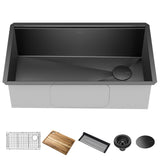 KRAUS Kore Workstation 32-inch Undermount 16 Gauge Black Stainless Steel Single Bowl Kitchen Sink in PVD Gunmetal Finish with Accessories, KWU110-32/PGM
