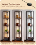 EDISHINE 64" Corner Shelf Floor Lamp for Living Room, Modern LED Corner Light with Shelves, 3CCT, Stepless Dimmable Tall Floor Light for Bedroom, Office, Dining Room, 3000K 4000K 5000K, Black Walnut