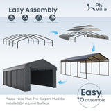 PHI VILLA 12x20 Carport, Metal Carports Canopy with Sidewalls Heavy Duty