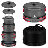 Camping Cookware Set Camping Gear, Compact Camping Pots and Pans Set, Durable Hard Alumina Camping Cooking Set Alocs
