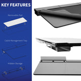 Standing Adjustable Gaming Desk with Hidden Cable Trays, Full-Size Mouse Pad, Holds 220 lbs