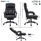 Massage Office Chair with Foot Rest 6 Points Vibration and Heat Home Office Desk Chairs for Heavy People 400lbs Reclining Managerial Chairs Ergonomic Executive Chair (Black)