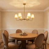 Brass Gold Chandeliers for Dining Room, 36" 6 Light Antique Modern Chandelier Light Fixture with White Fabric Shade, Classic Kitchen Pendant Lights over Table for Living Room Bedroom Entryway Foyer