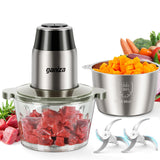 GANIZA Food Processors, Electric Food Chopper with Meat Grinder & Vegetable Chopper - 2 Bowls (8 Cup+8 Cup) with Powerful 450W Copper Motor - Includes 2 Sets of Bi-Level Blades (Silver)