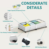 Bamboo Under Bed Storage Containers- Underbed Organizer with Wheels with Large Capacity Dust Bag (White, Large) WISUCART