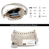 tutuebobe Small Boho Crochet Purse for Women Slouchy Beach Handwoven Crossbody Bags Vacation Shoulder Bag Purse Wide Shoulder Strap (beige)