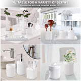 XLHOMO Resin White Bathroom Accessories Set 5 Pcs, Lotion Soap Dispenser, Toothbrush Holder, Bathroom Tumbler, Qtip Holder and Vanity Tray, Bathroom Countertop Organizer Set for Modern Home Apartment