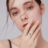 Oseew 1.5ct 10k Gold Natural Moss Agate Promise Ring for Women Gold Moss Agate Ring Set Moss Agate Engagement Ring Set Kite Shape Moss Agate Wedding Ring Set (White Gold)
