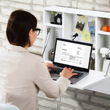 Wall-Mounted Computer Desk, Floating Desk with Storage Drawer & Shelves
